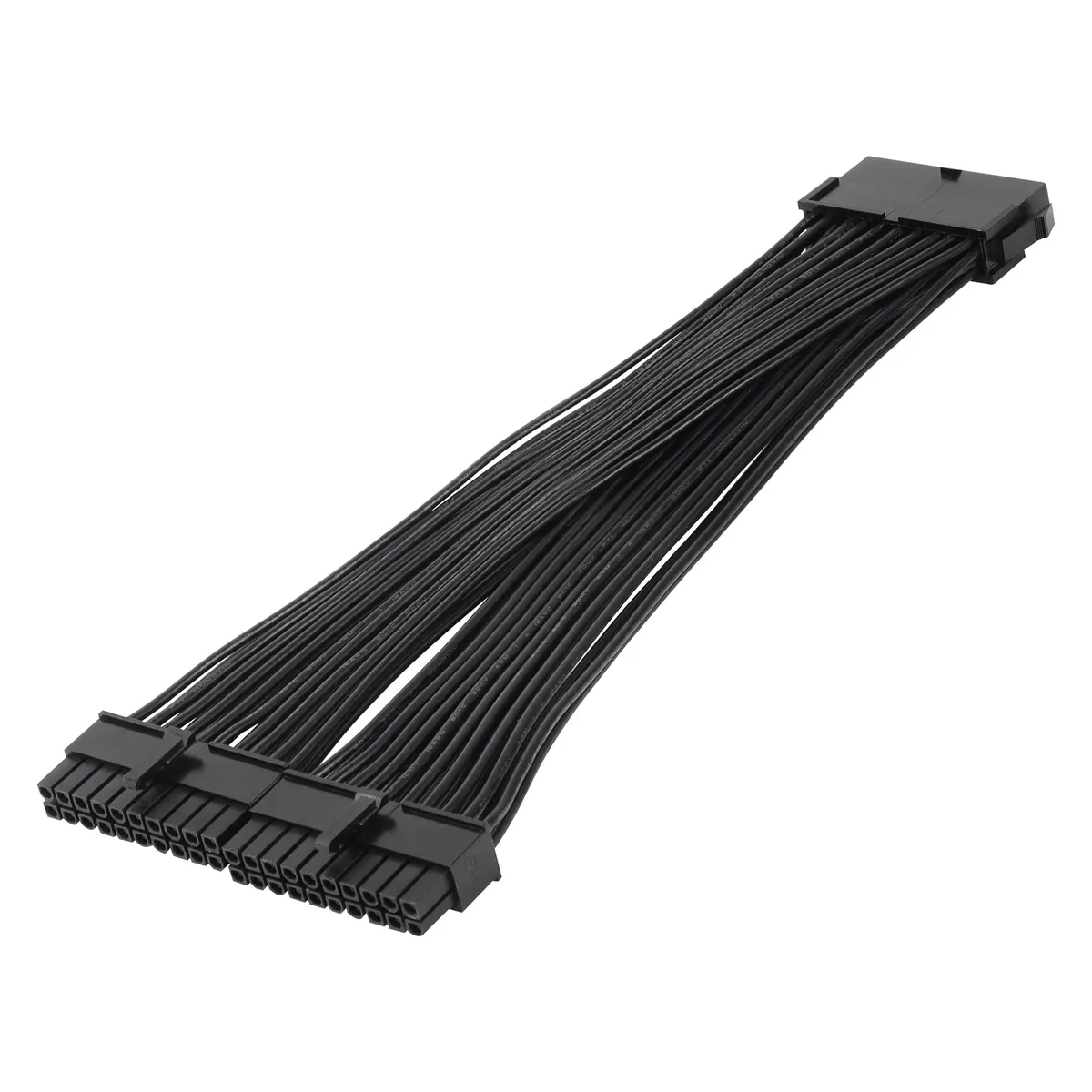 Black 24 cm ATX 20-pin male to dual female splitter cable with locking connectors