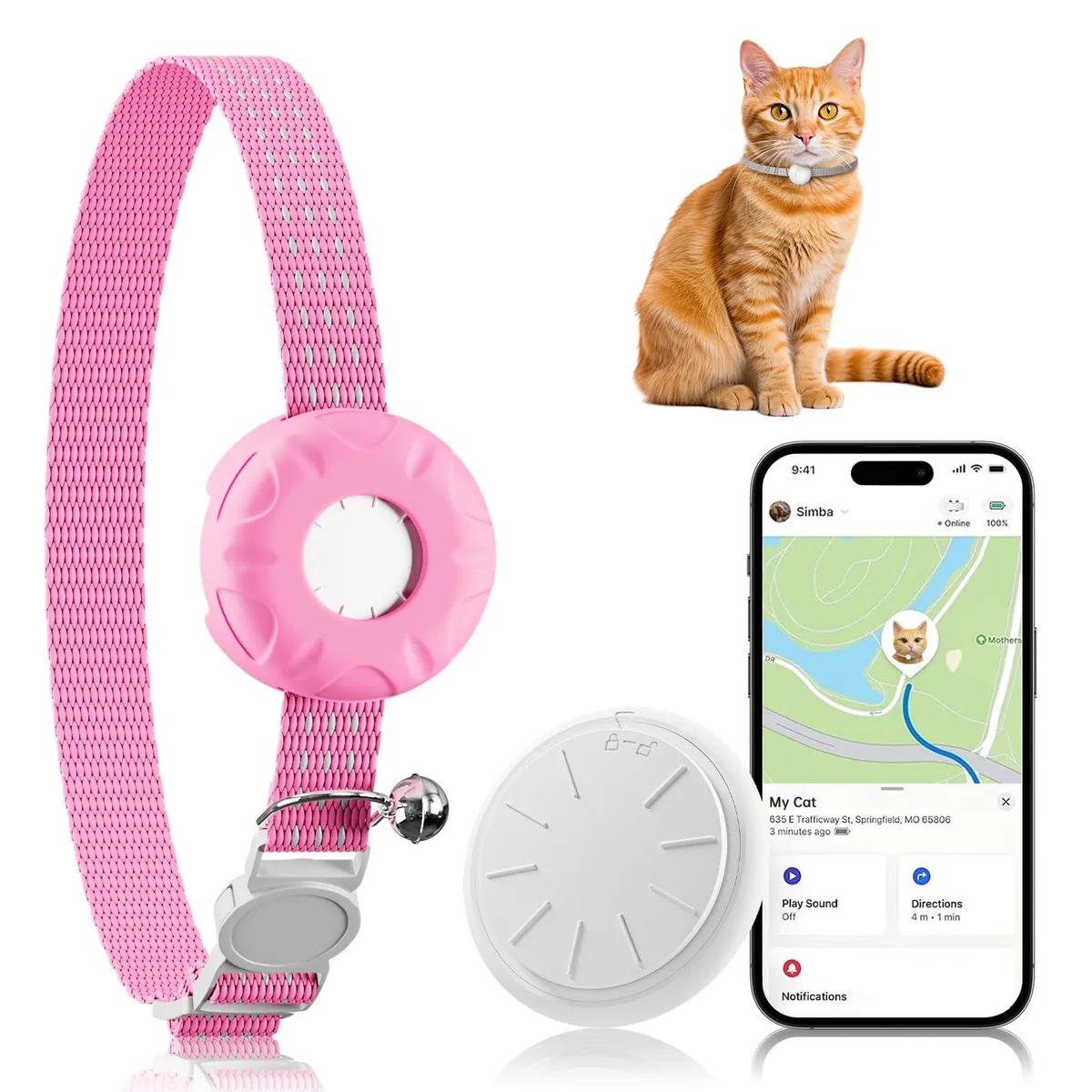  PAW Pet Tracker Pink Apple Find My IPX7 75m 100dB — product photo