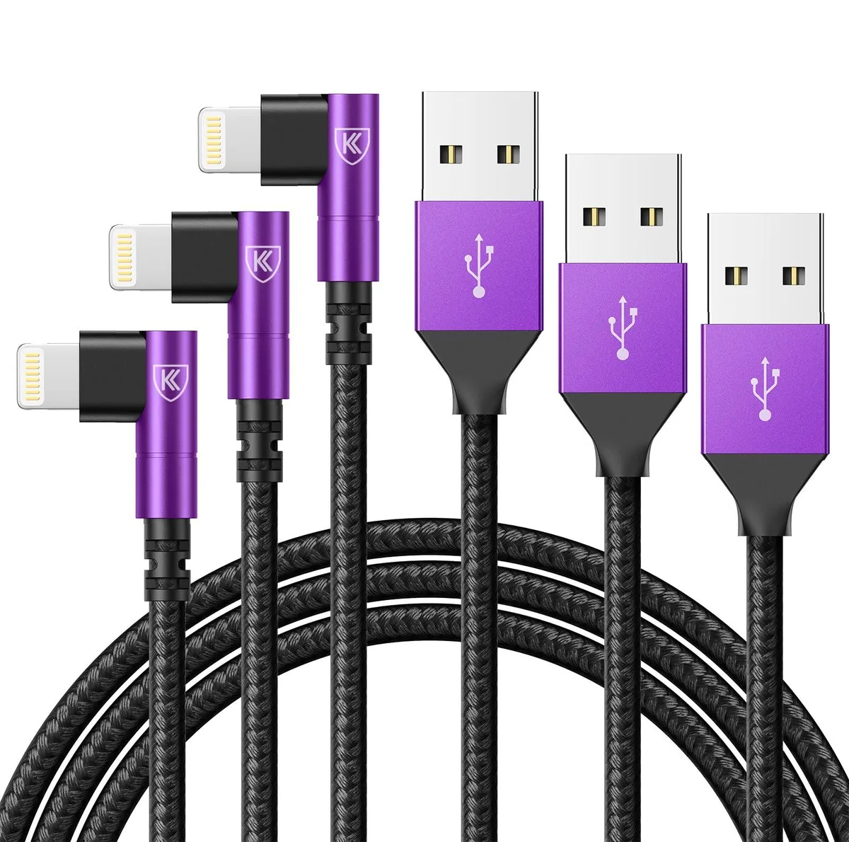 KEHIPI KEHIPI 10ft 90 Degree Lightning Cable 3 Pack Purple — product photo