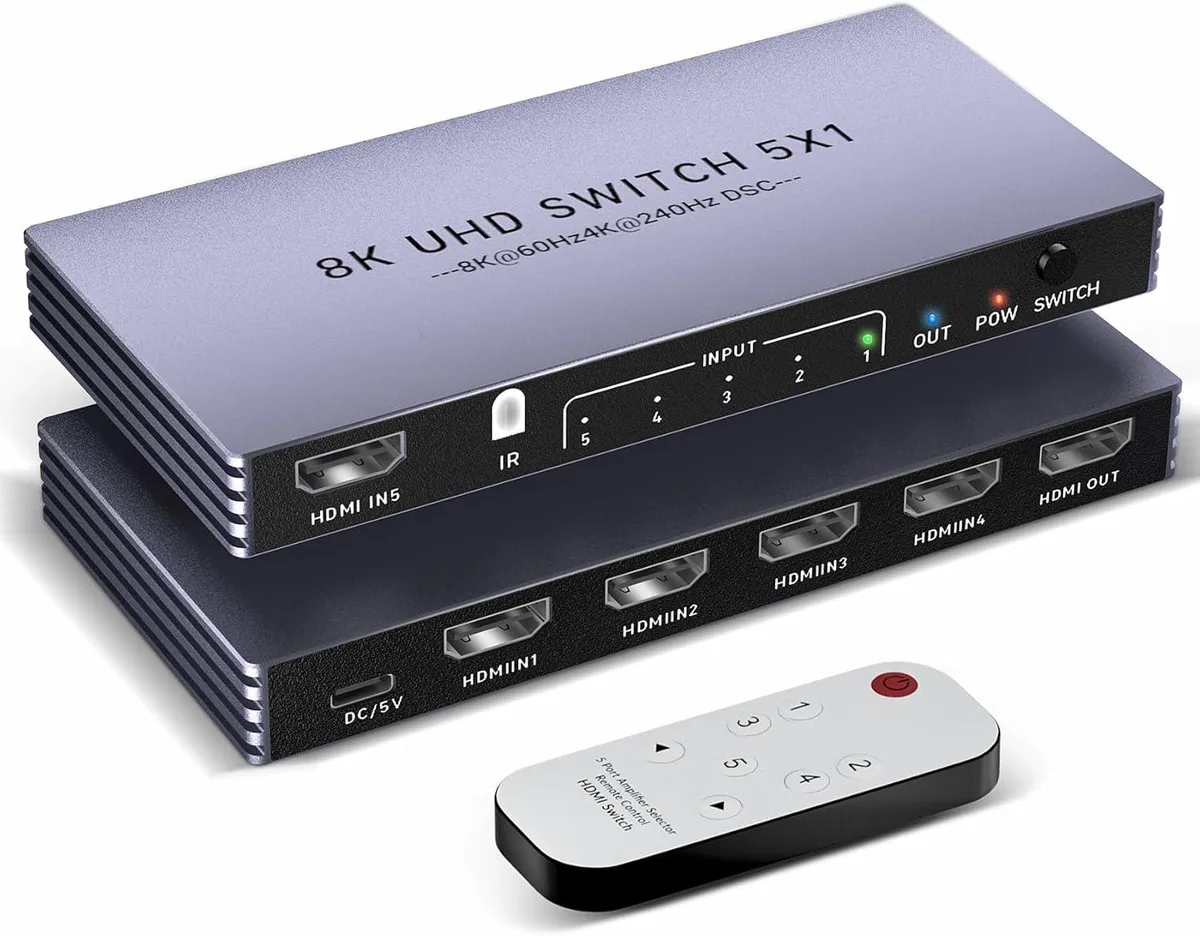 Hitoor Hitoor 5-Port HDMI Video Switch 8K@60Hz 4K@240Hz Gray — product photo