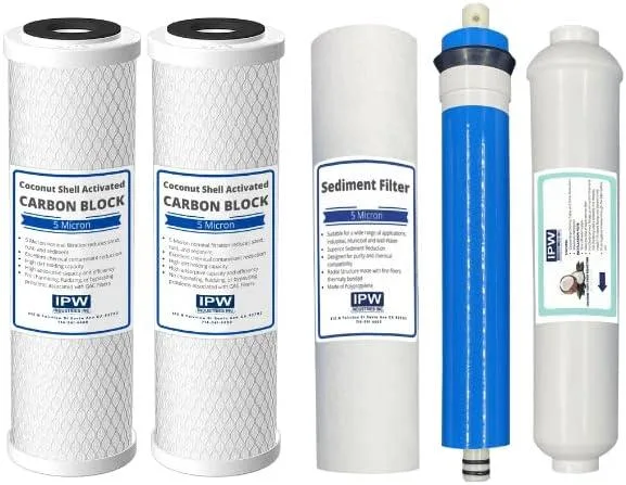 White boxed set of five cylindrical water filter cartridges
