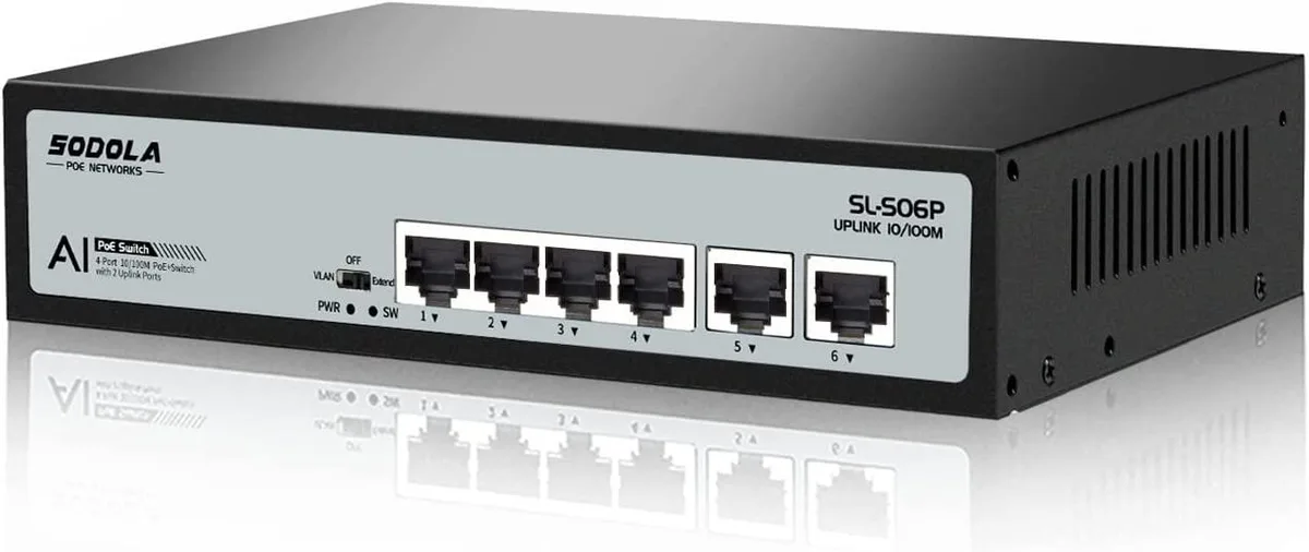 BFKK BFKK 6-Port PoE+ Switch 4×PoE+ 2×Uplink 65W Fanless Metal — product photo