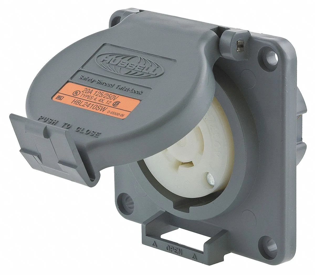 Hubbell Incorporated Hubbell Incorporated HBL2410SW 20A Watertight Twist-Lock Receptacle 3P video accessory — product photo