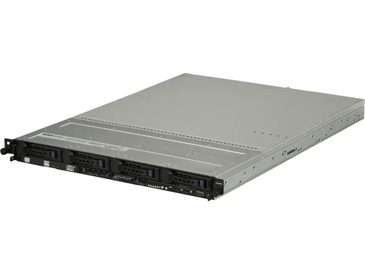 Silver 1U rackmount server barebone with front drive bays and rear I/O ports