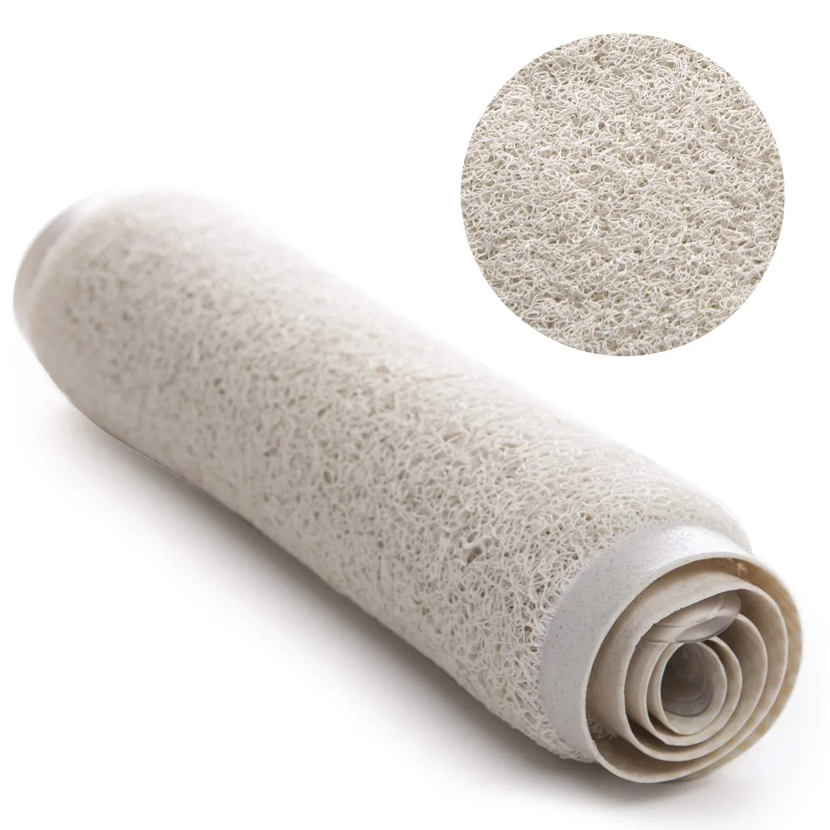 Ivory loofah-textured bath mat with suction cups, 29.5 by 17 inches