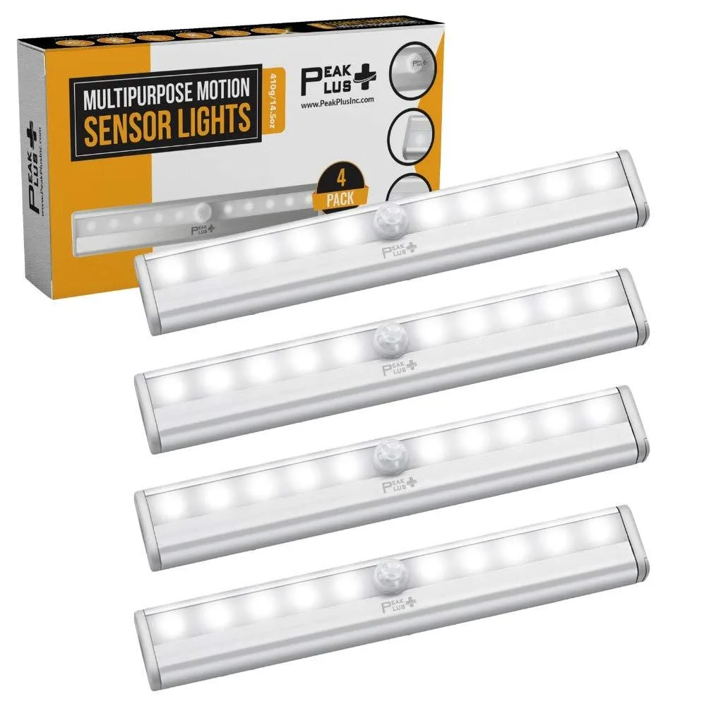 Four silver aluminium bars with ten cool-white LEDs each, magnetic mount visible on the back