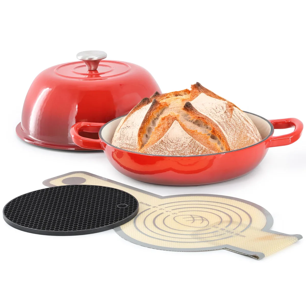 MegaChef MegaChef 510122994M 6 Quart Enameled Cast Iron Bread Pot Red — product photo