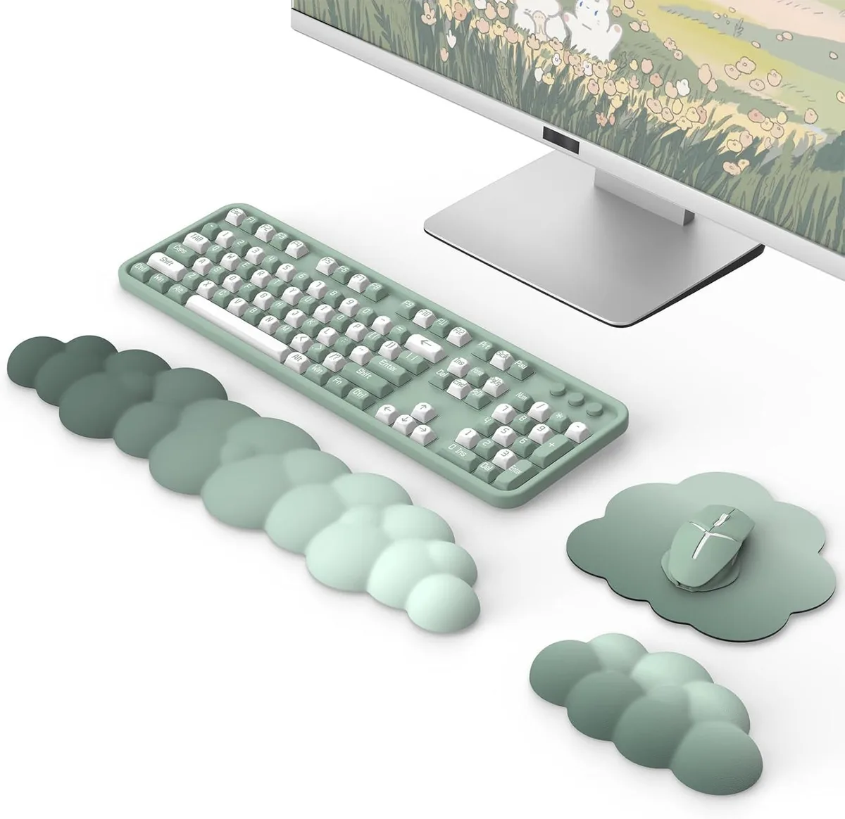 Kenuco Kenuco Cloud Wrist Rest Set Keyboard Mouse Pad Green — product photo