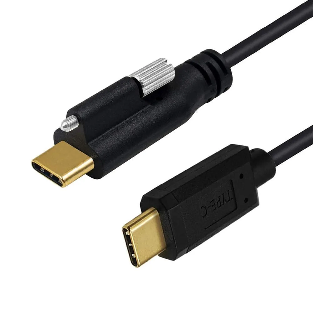 Black USB-C cable with locking thumbscrew connectors, one metre long