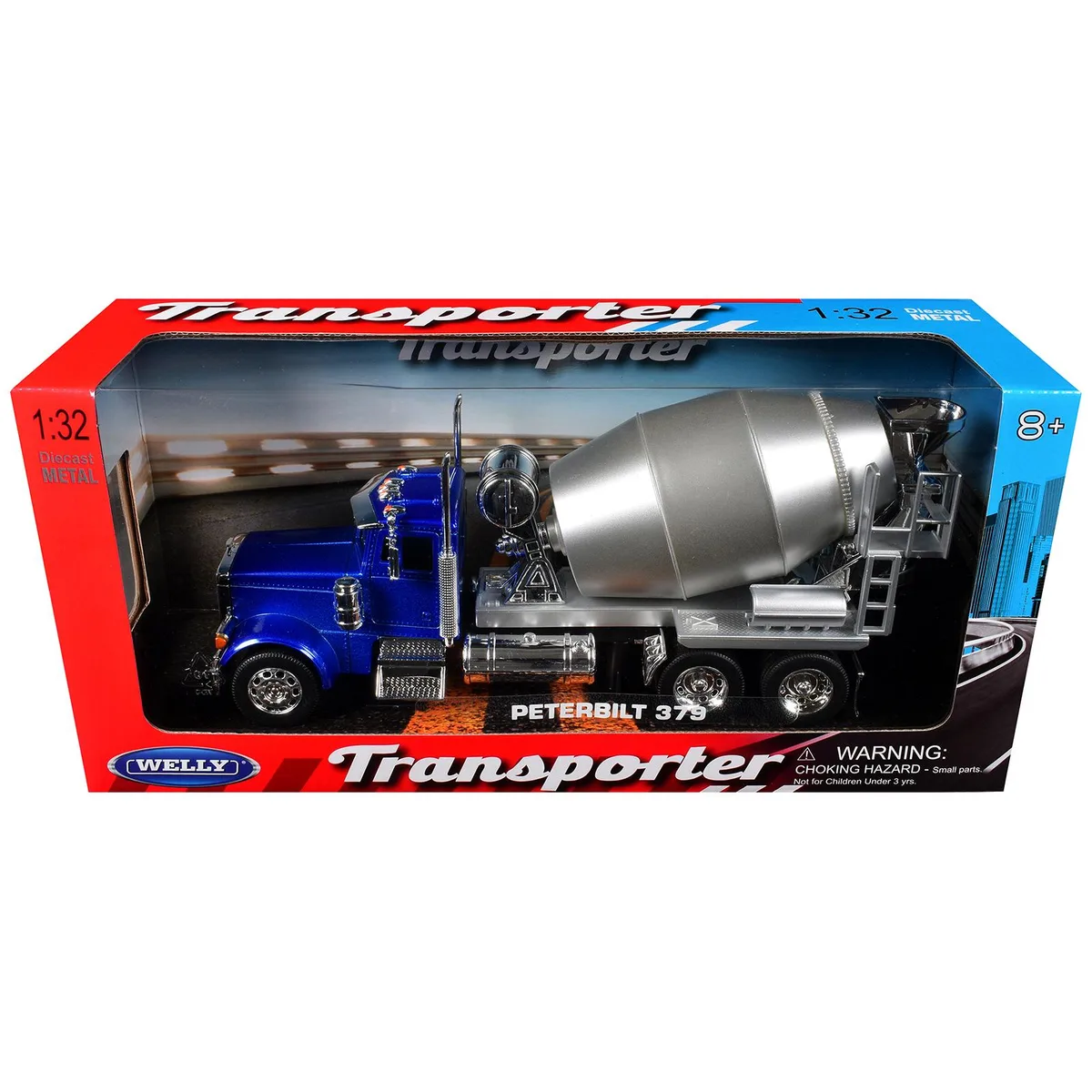 WELLY WELLY Peterbilt 379 Cement Mixer Blue Metallic Chrome Silver Mixer Transporter 1/32 Diecast — product photo