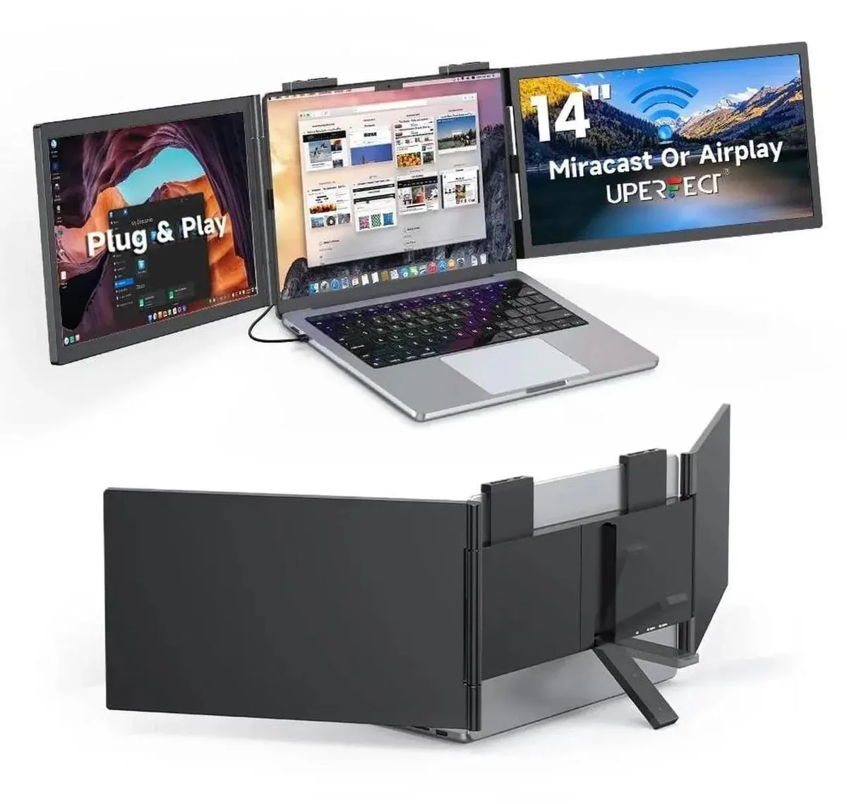 Uperfect Uperfect 14" Dual Screen Extender Triple Monitor Display One USB-C Cable Portable Monitor — product photo