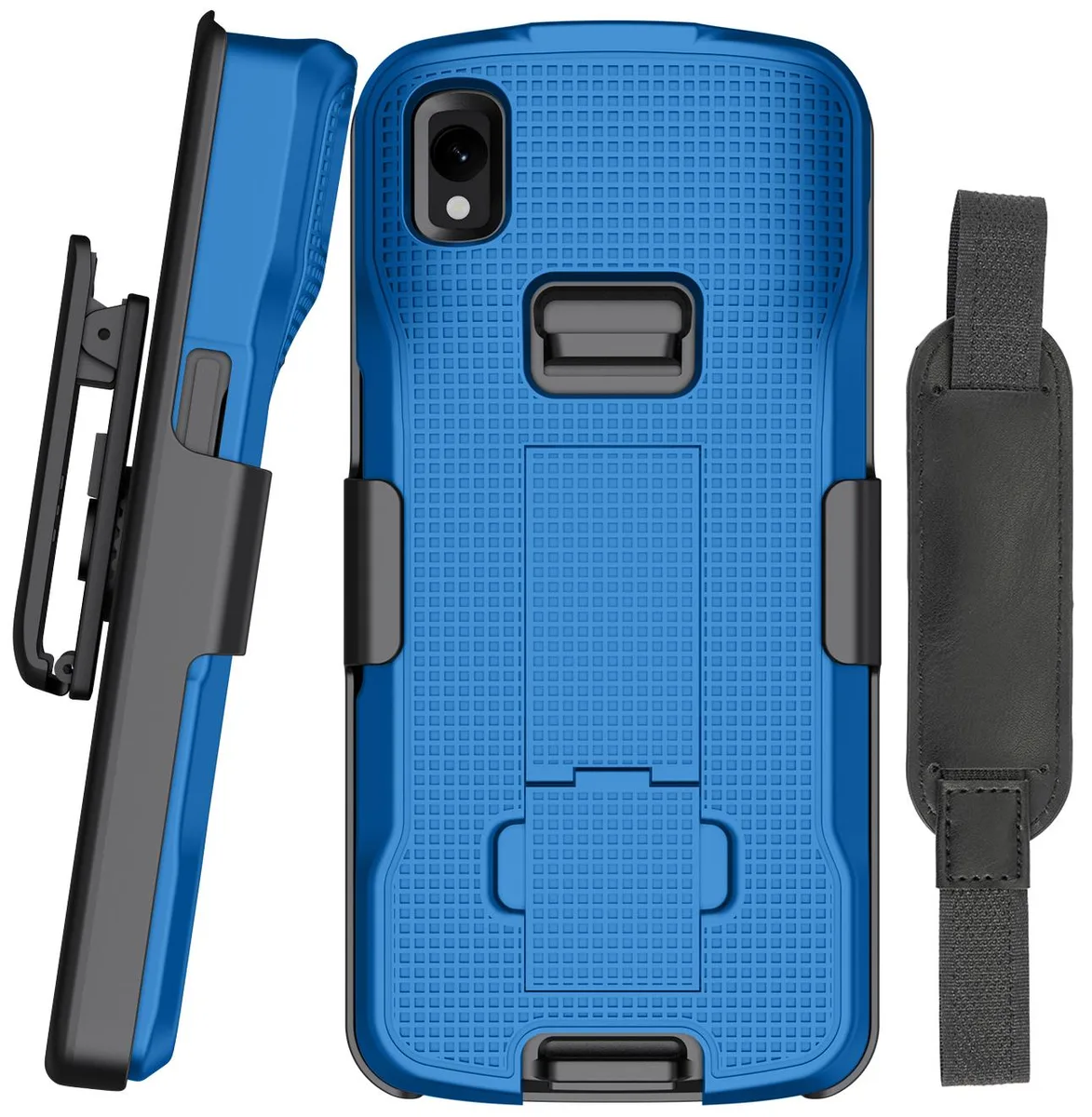 Nakedcellphone Nakedcellphone Kickstand Case + Belt Clip Holster + Hand Strap for Zebra TC22 TC27 Blue — product photo