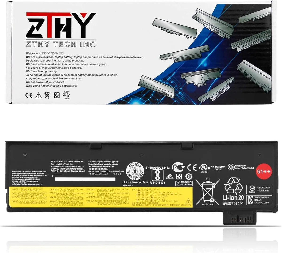 PISKEKAT PISKEKAT 72Wh 61++ 10.8V laptop battery for Lenovo ThinkPad T470 T480 T570 T580 P51S P52S A475 A485 TP25 — product photo