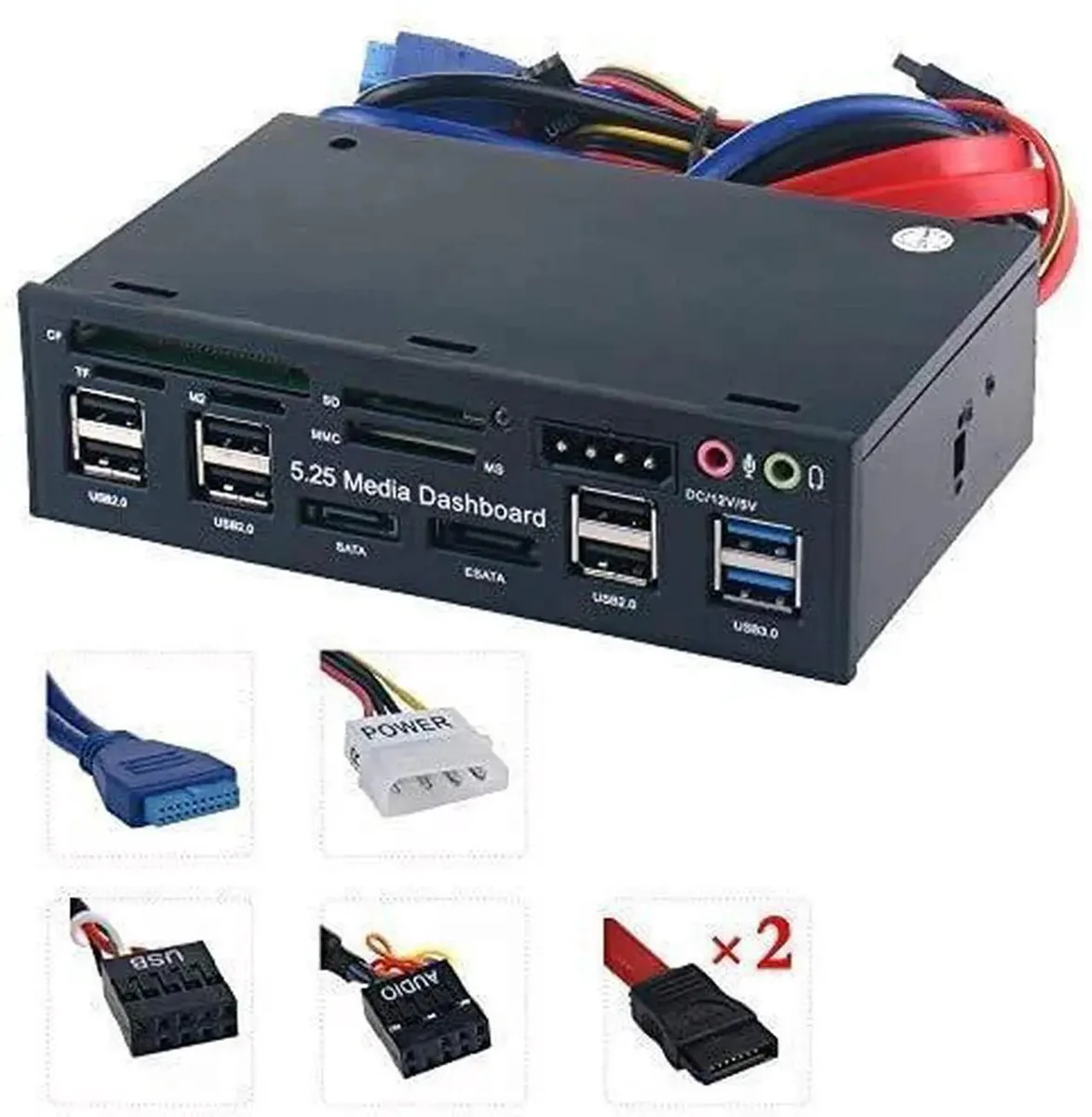 Vszerda Vszerda 5.25 inch Front Panel USB 3.0 Hub Card Reader eSATA Audio — product photo