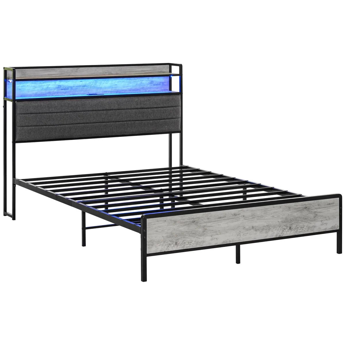 tuphen tuphen Full Bed Frame with LED, Charging, Storage, 12 Slats, Cement Gray — product photo