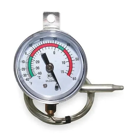 Stainless steel panel thermometer with 2.5 inch nickel probe and polycarbonate lens