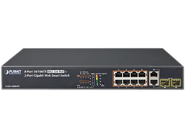 PLANET PLANET FGSD-1008HPS 8-Port 10/100 PoE + 2-Port Gigabit TP/SFP Web Smart network switch — product photo