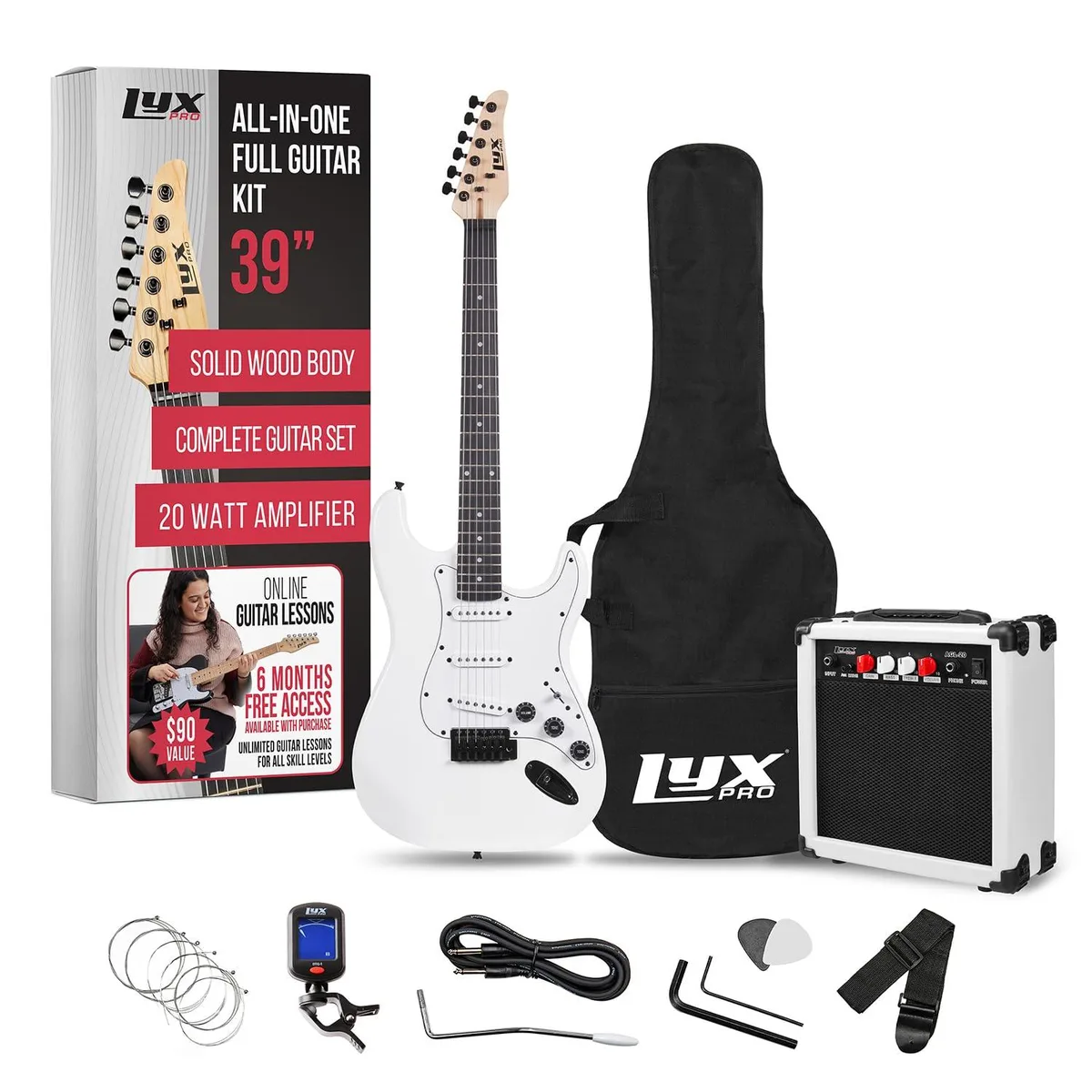 LyxPro LyxPro 39 inch Electric Guitar Kit with 20w Amplifier White — product photo