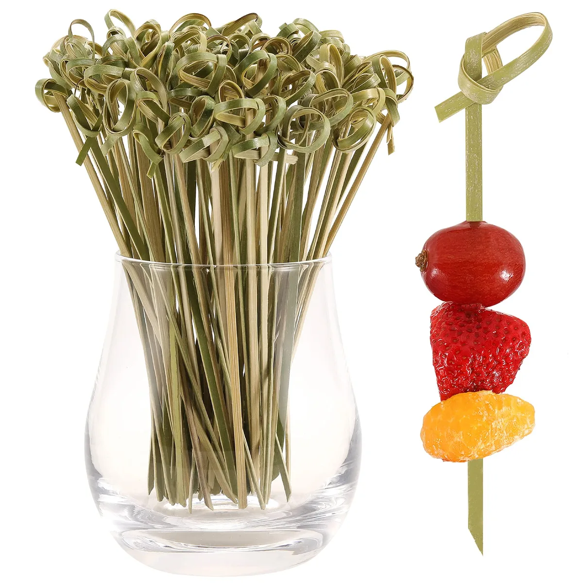 Pack of 200 natural bamboo cocktail picks with knotted ends, 4.7 inch length