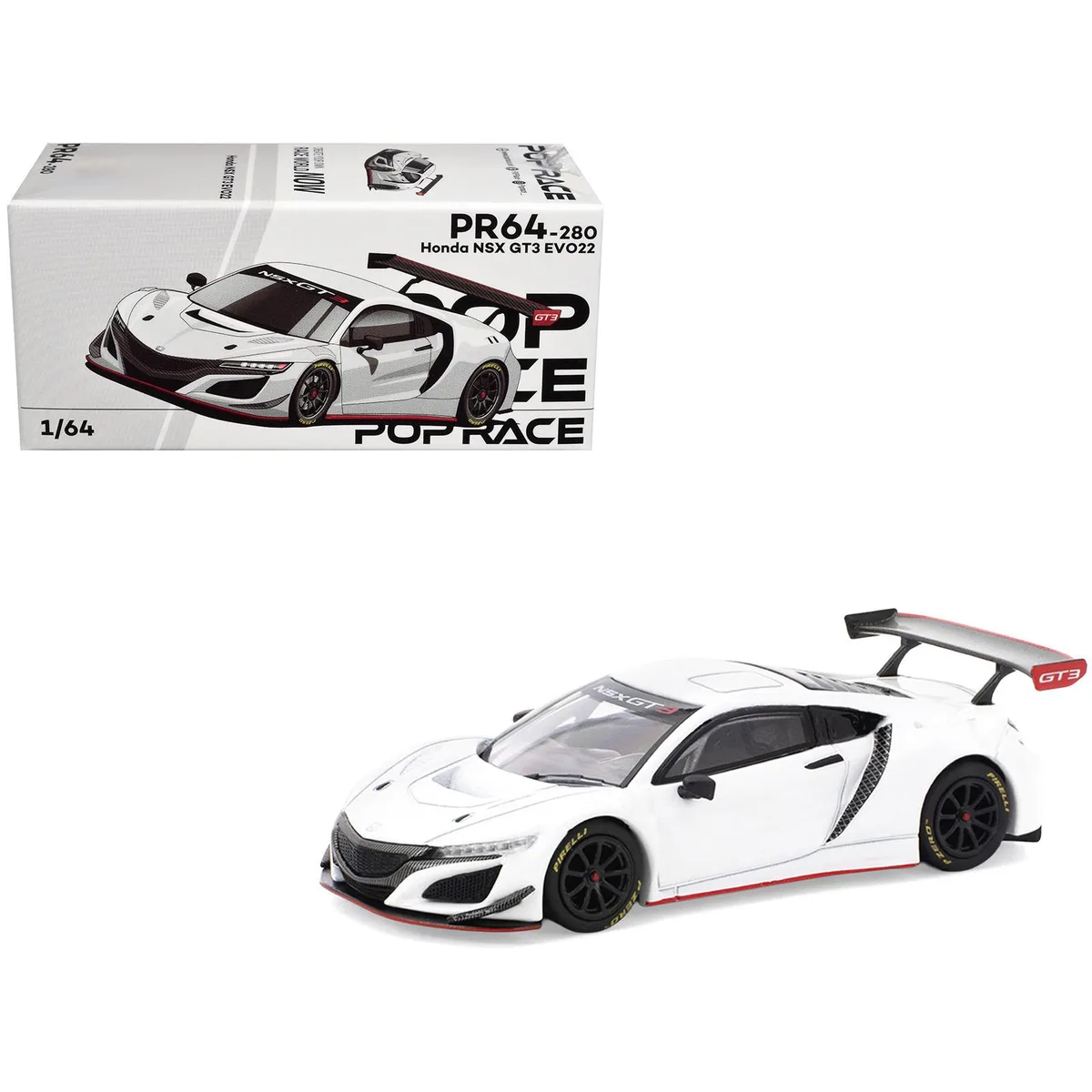 Pop Race Pop Race Honda NSX GT3 EVO22 White 1/64 Diecast Car — product photo