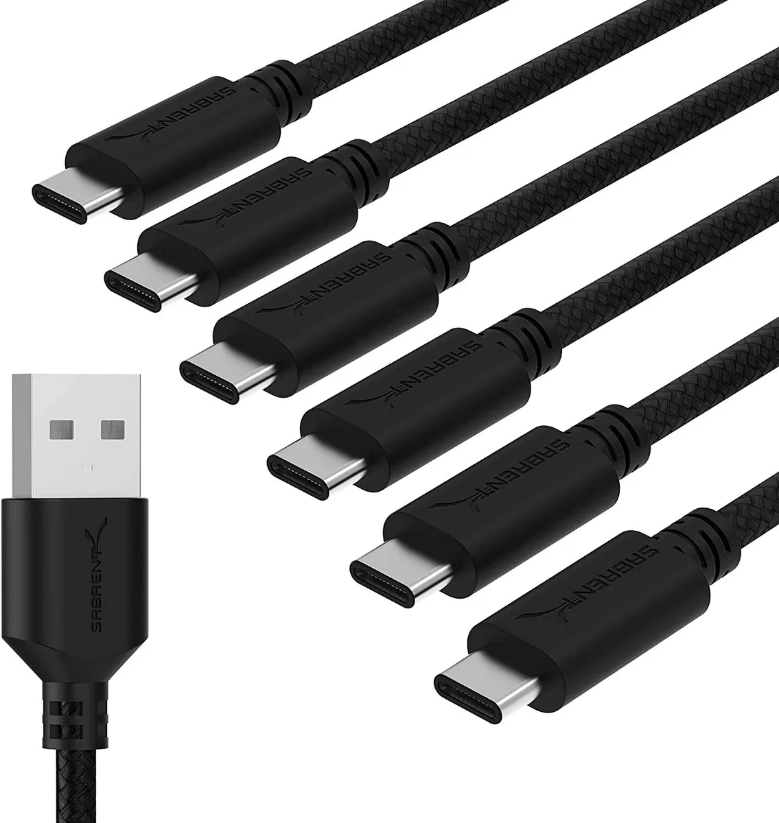 Sabrent Sabrent 6-Pack 22AWG 6ft USB-C to USB A 2.0 Cable Black — product photo