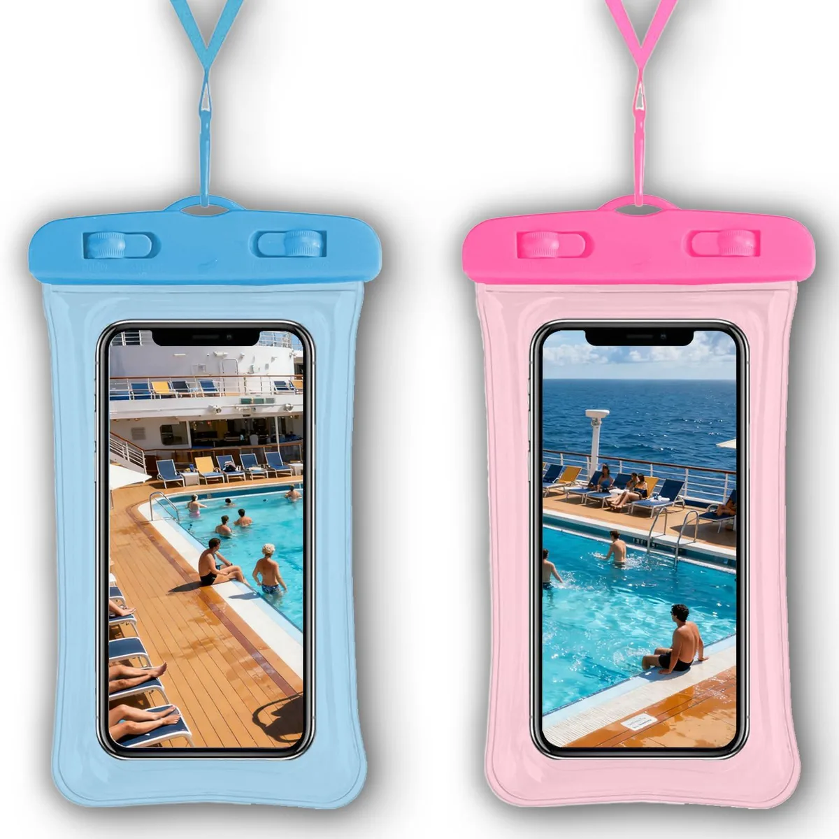No Sew No Sew Waterproof Phone Pouch 2 Pack 8.3in IPX8 Pink Blue — product photo