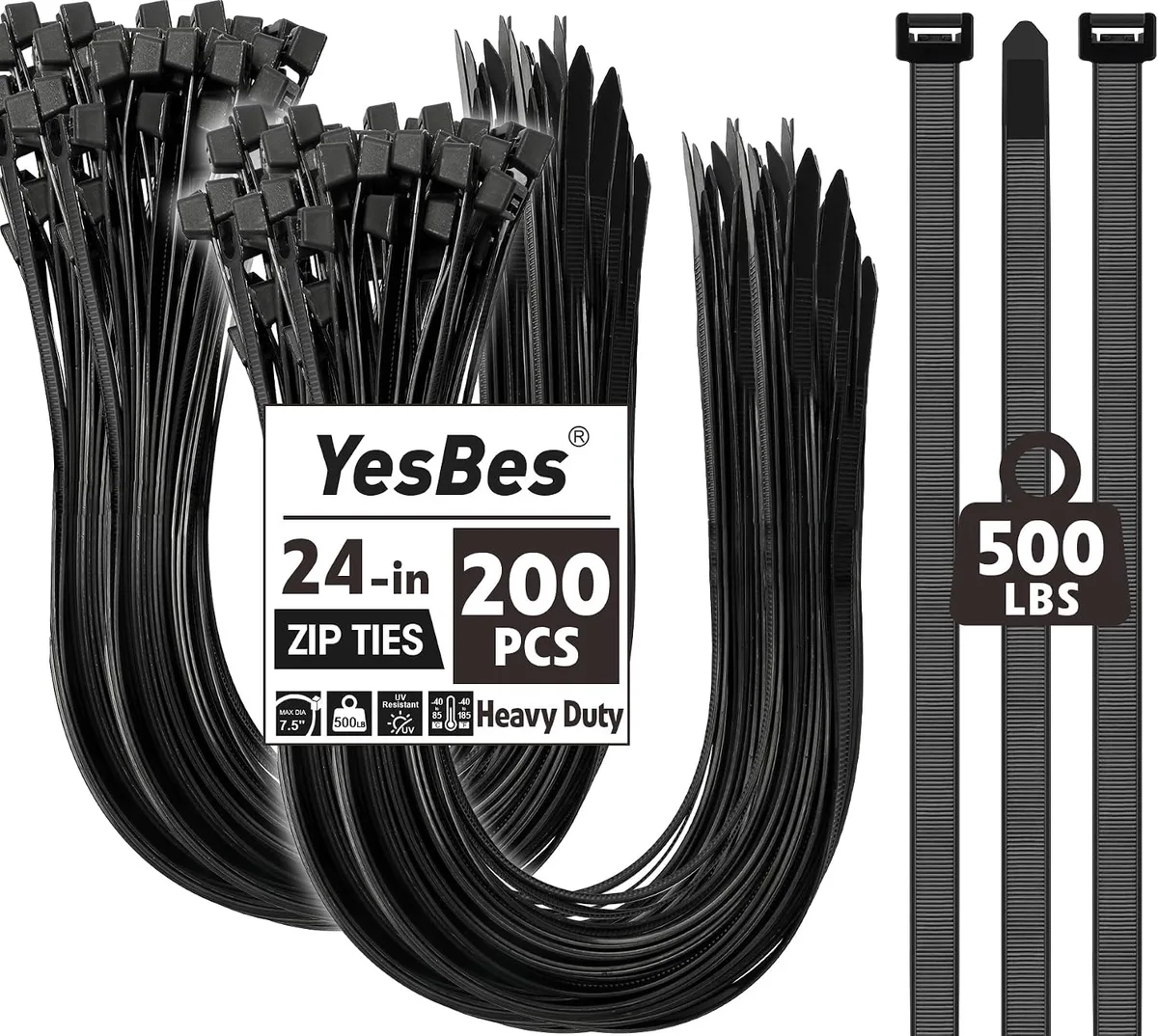 Flydigi Flydigi 200 PCS 24 Inch 500lbs Cable Ties Black — product photo
