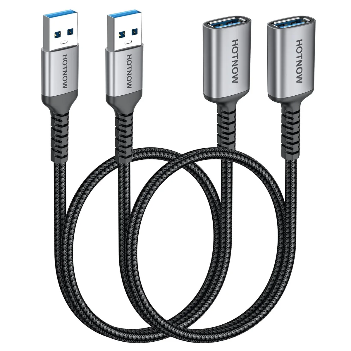  HOTNOW USB 3.0 Extension Cable 1.5FT 2Pack Nylon Braided A Male to A Female — product photo