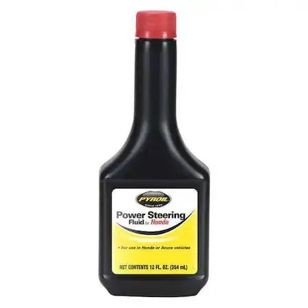 Brown liquid in a 12 fl oz container for Honda power steering