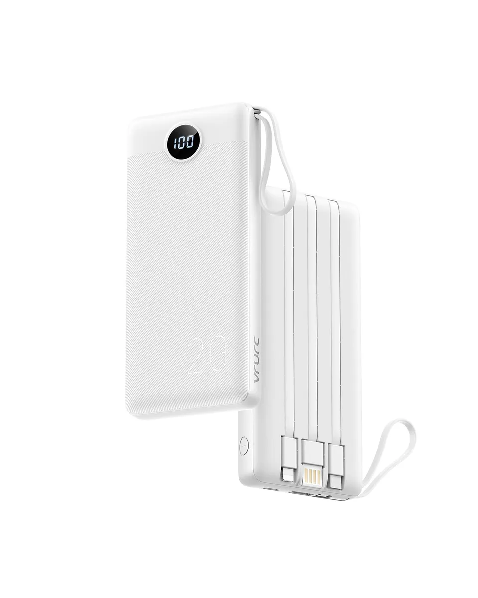 VRURC T2047Q 20000mAh power bank 22.5W built-in cables — product photo