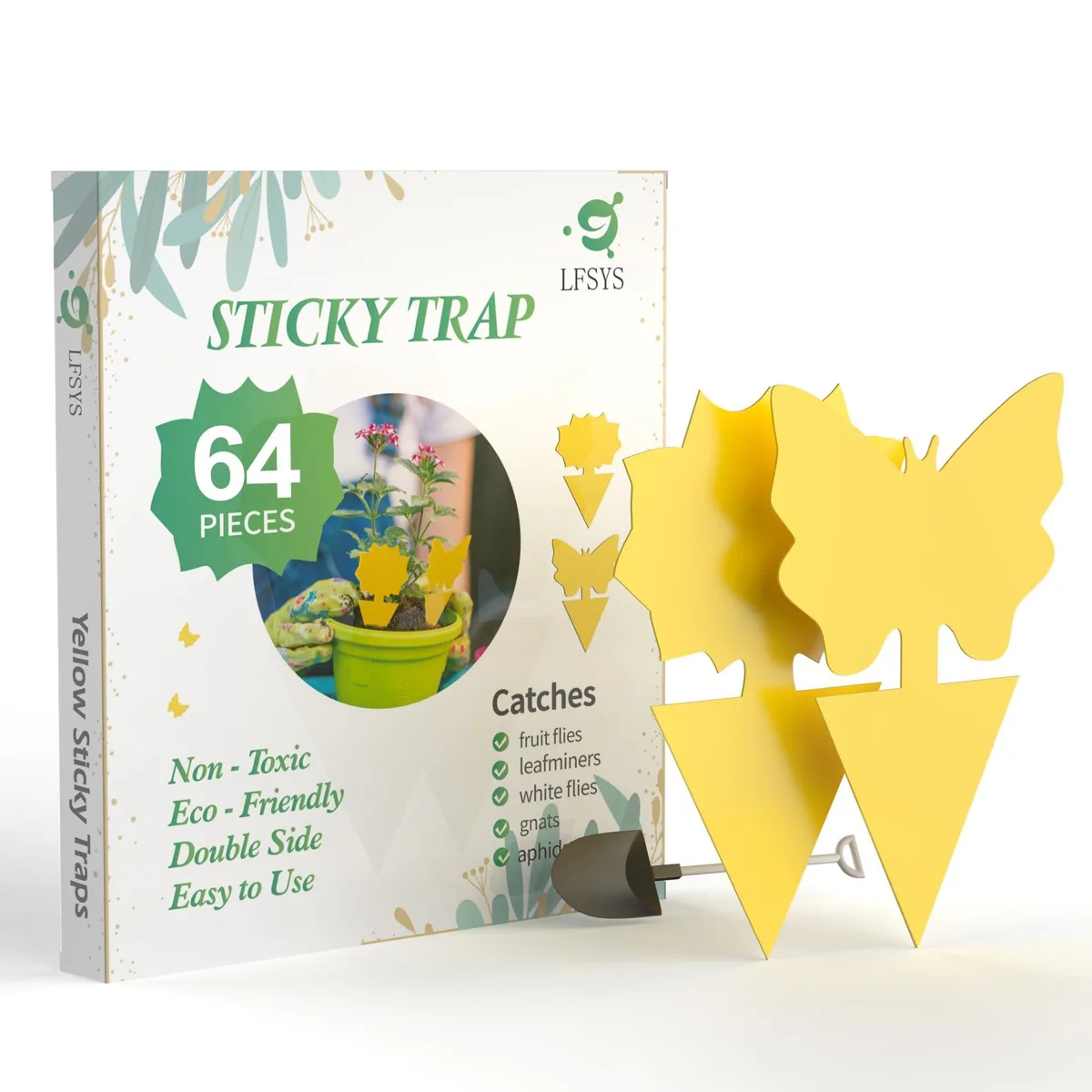Yellow rectangular sticky traps on stakes, 64 pieces in a stack