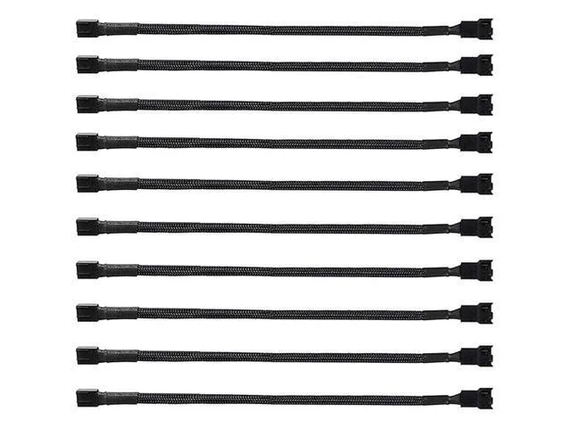 Ten black braided PWM fan splitter cables with 4-pin connectors