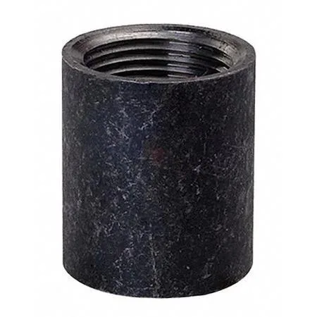 Cylindrical steel coupling with threaded female ends, matte grey finish