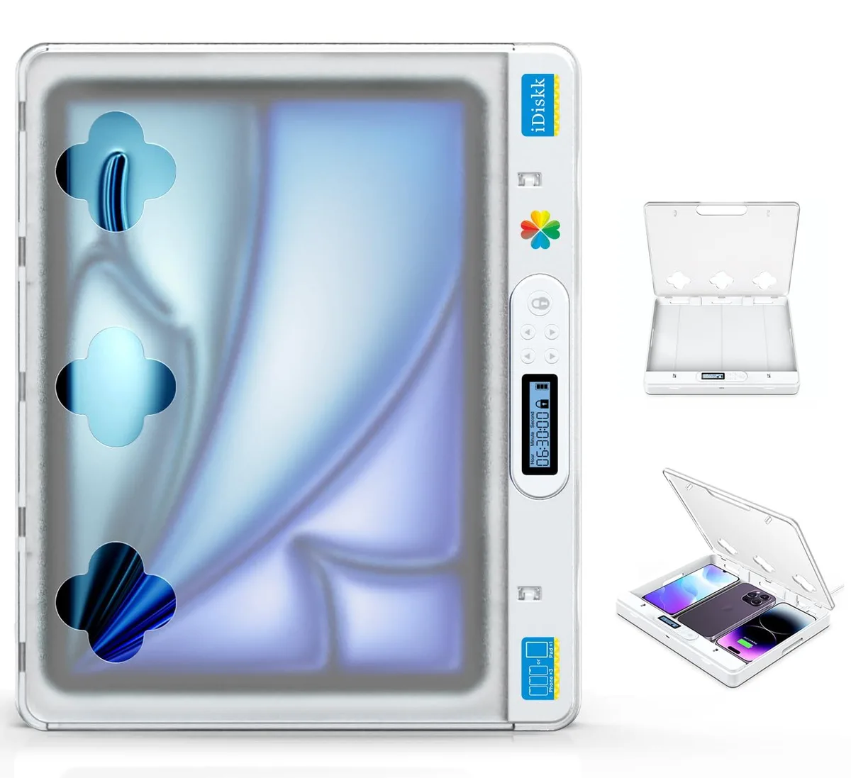 White polypropylene timer lock box with digital keypad and hinge lid