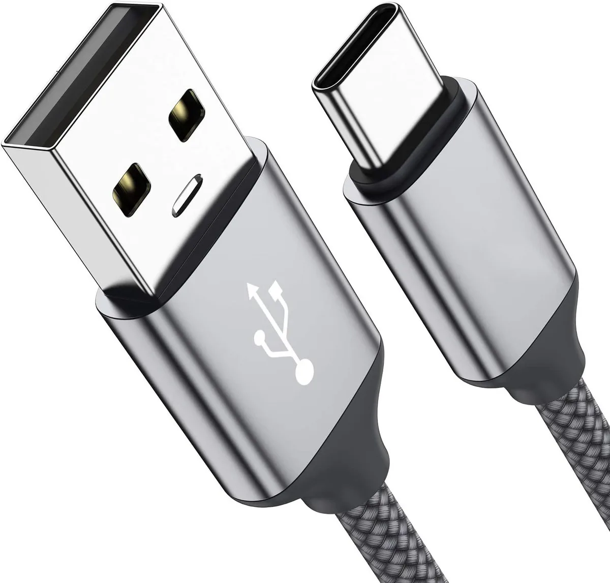 Corn Electronics Corn Electronics USB A to USB C 2.4A Fast Charging Braided Cable Grey 3.3ft 2-Pack — product photo