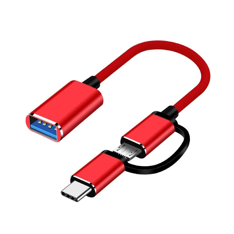 Corn Electronics Corn Electronics 2-in-1 USB C/Micro to USB Adapter Red — product photo
