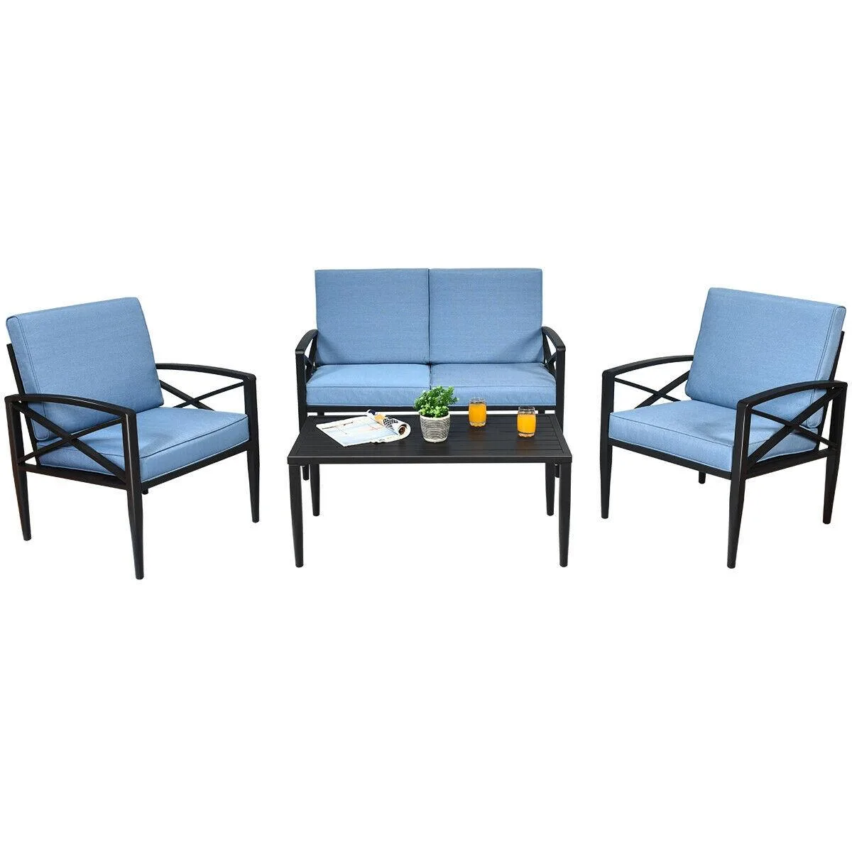 SlickBlue SlickBlue 4-Piece Patio Furniture Set Aluminum Frame Blue — product photo