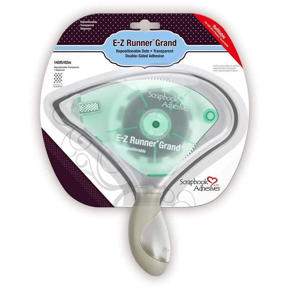 Clear hand-held adhesive dispenser with refill cartridge visible inside