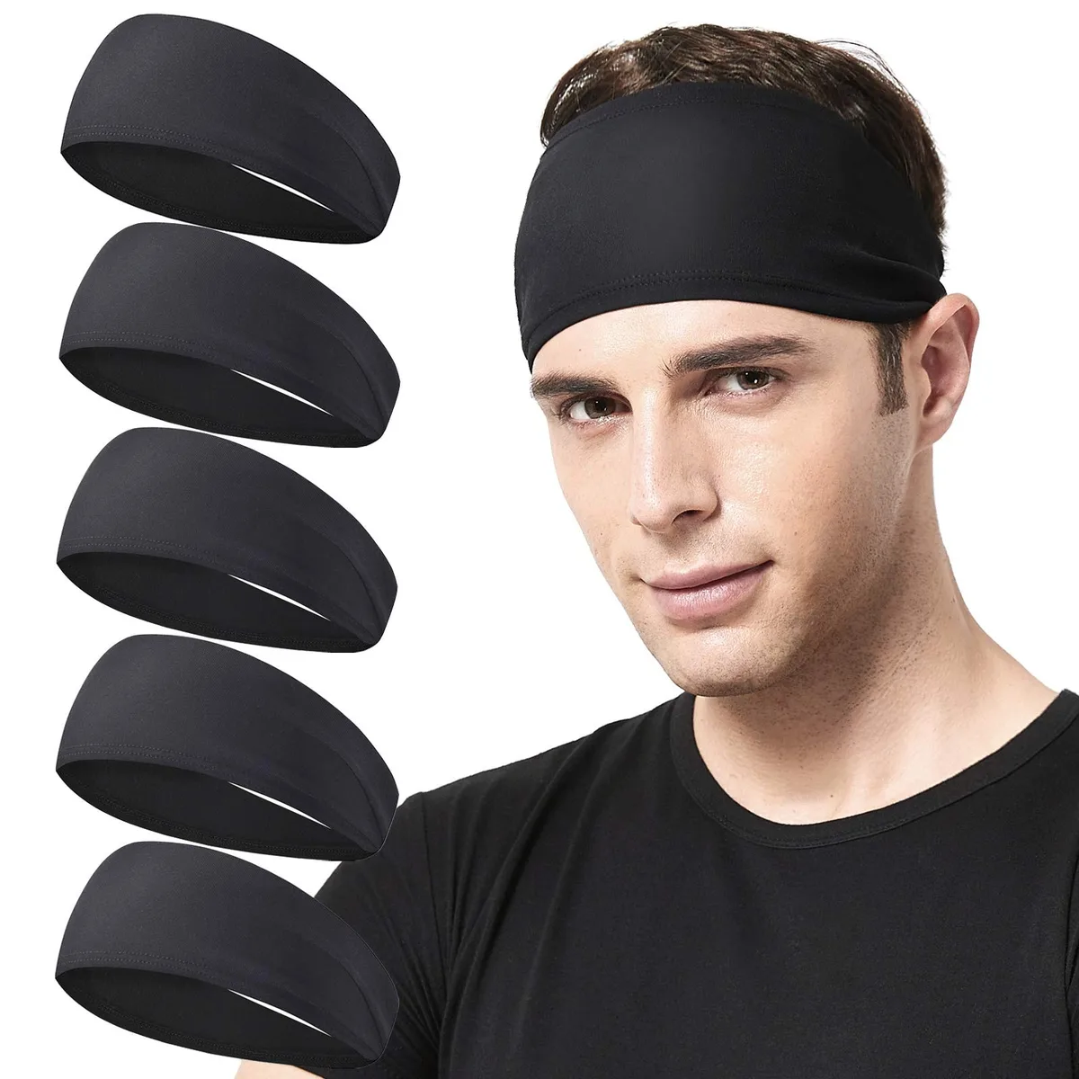 Acozycoo Running Headband 5 Pack Black 87% Nylon 13% Spandex — product photo