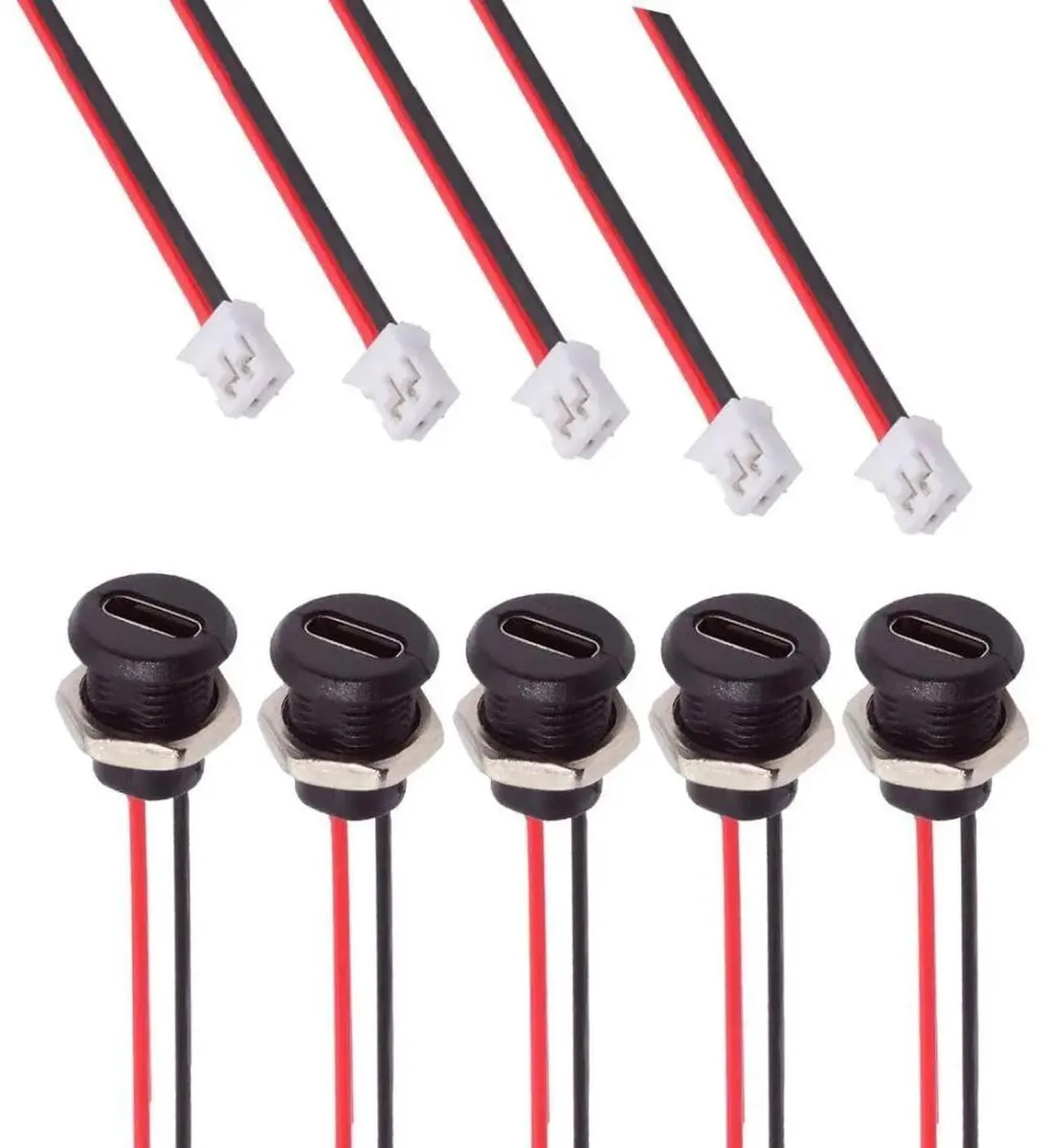 SMUGDESK SMUGDESK 5 Pack 2.0mm Pitch 2Pin to USB-C Female DC 5V 3A Charging Adapter with Rubber Plug — product photo