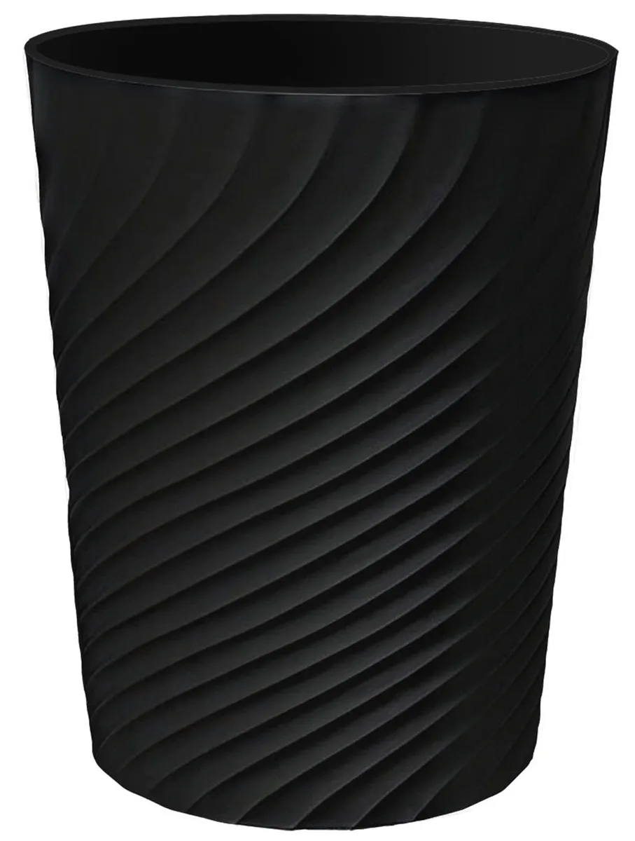 Twelve black polypropylene bins with smooth finish and open top