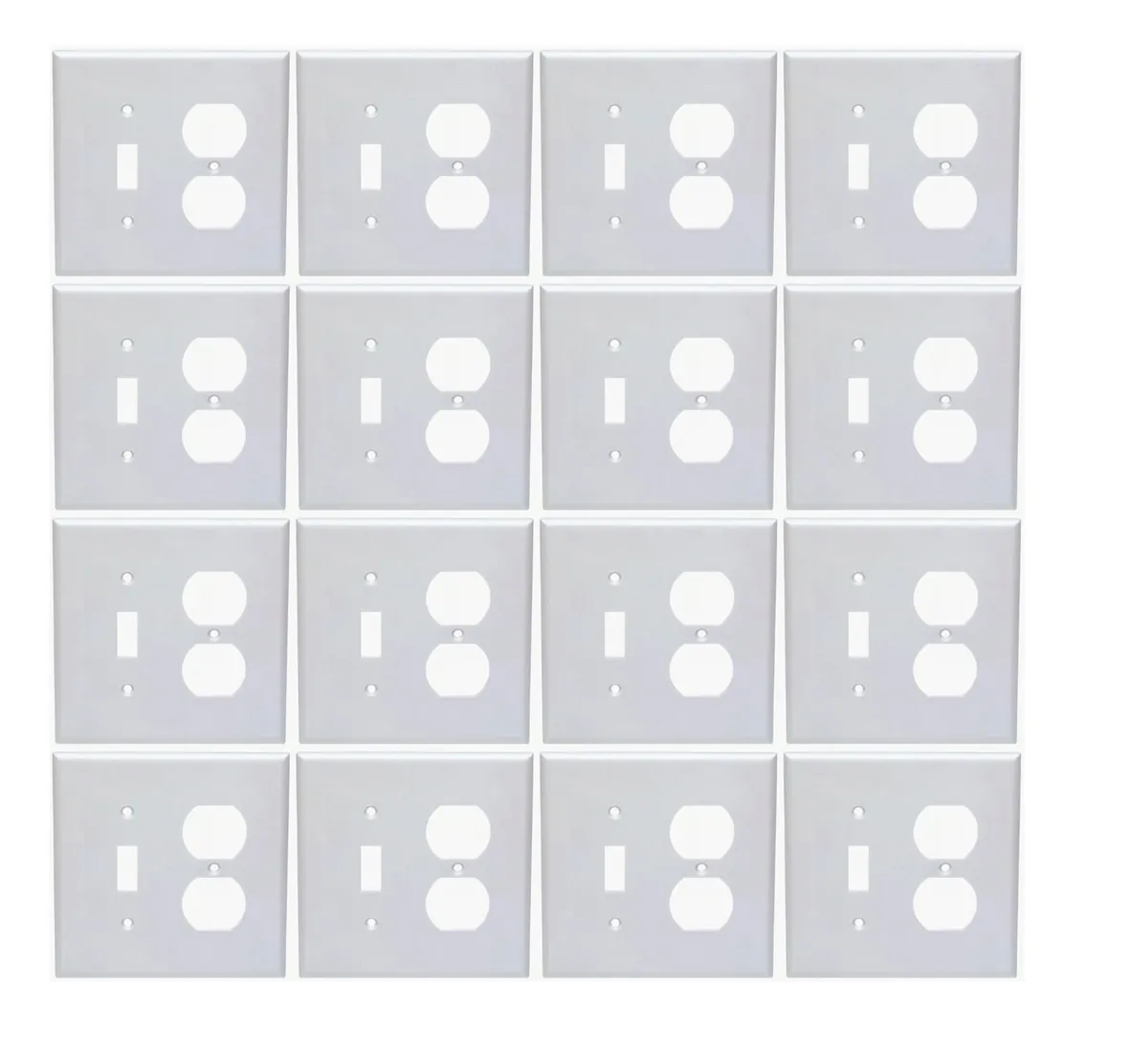 White mid-size polycarbonate 2-gang toggle and duplex switch plate, 50-pack