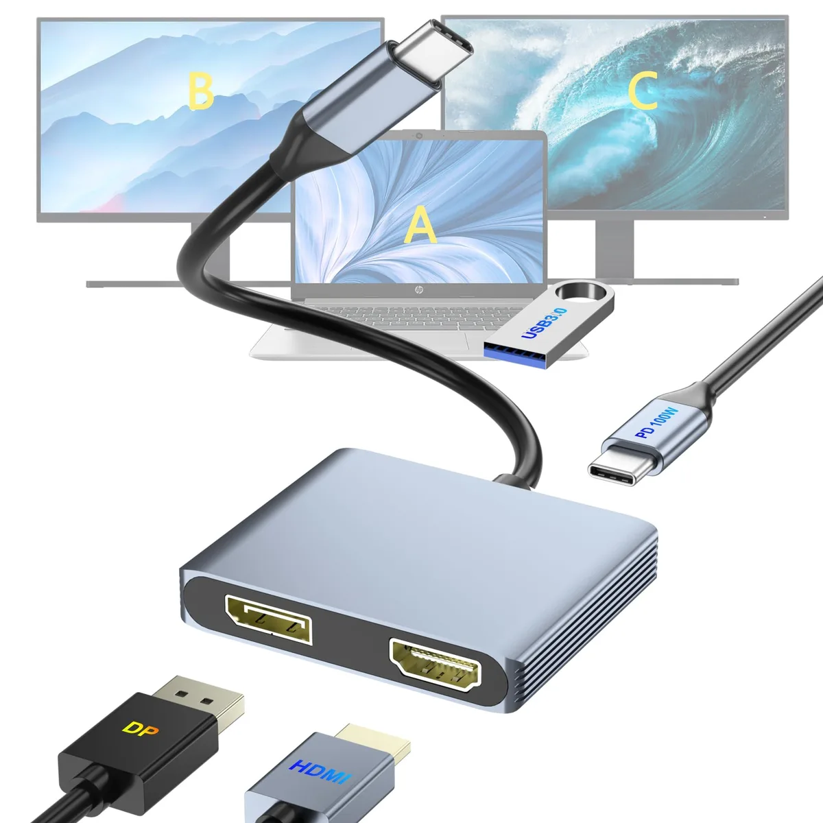 KEHIPI KEHIPI TC-403G 4-in-1 USB-C Docking Station Grey — product photo