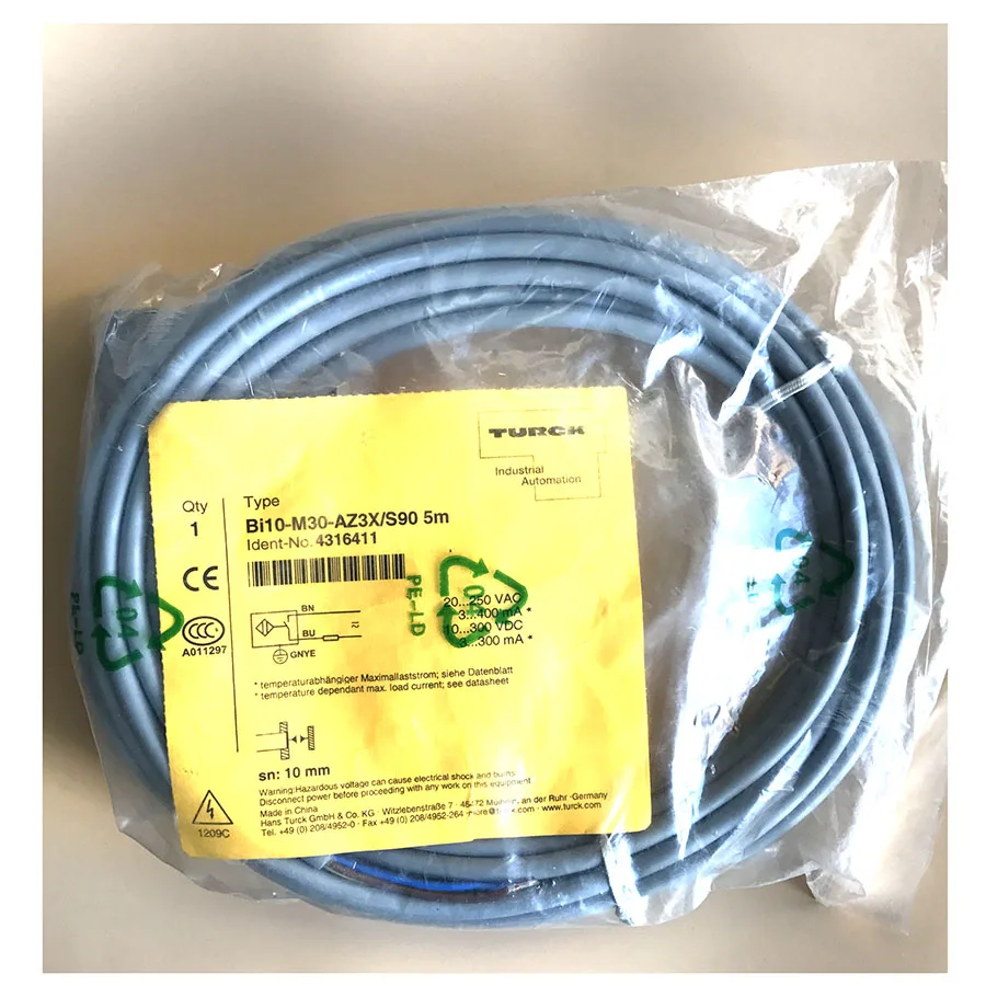Turck Turck BI10-M30-AZ3X/S90 inductive sensor 10 mm 20-250 VAC 10-300 VDC 5 m cable 4316411 — product photo