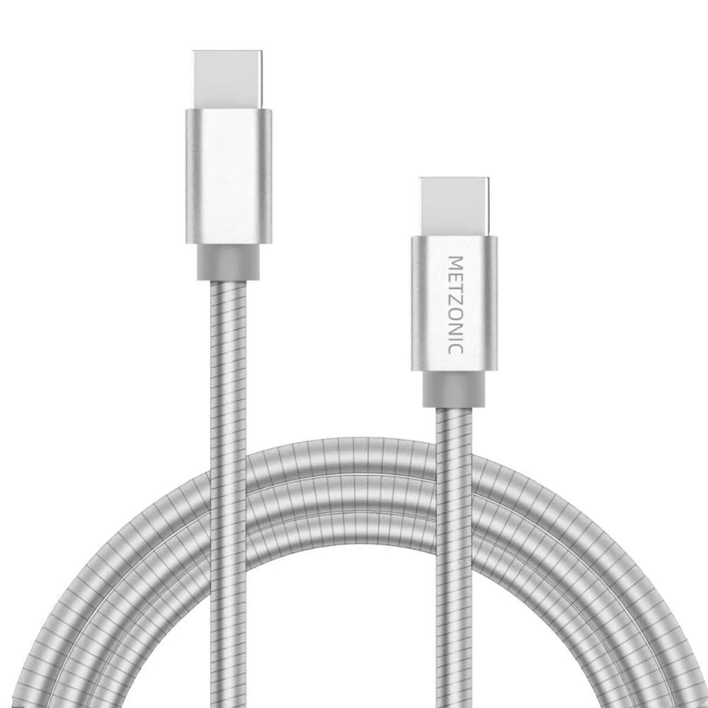 Orange metal-braided USB-C to USB-C cable, 6.6 ft long, matte finish