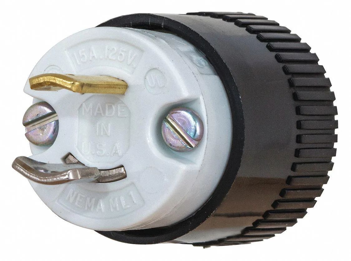 Bryant Bryant Midget Locking Plug 7465N Black/White Nylon 125VAC .220-.425 straight blade plug — product photo