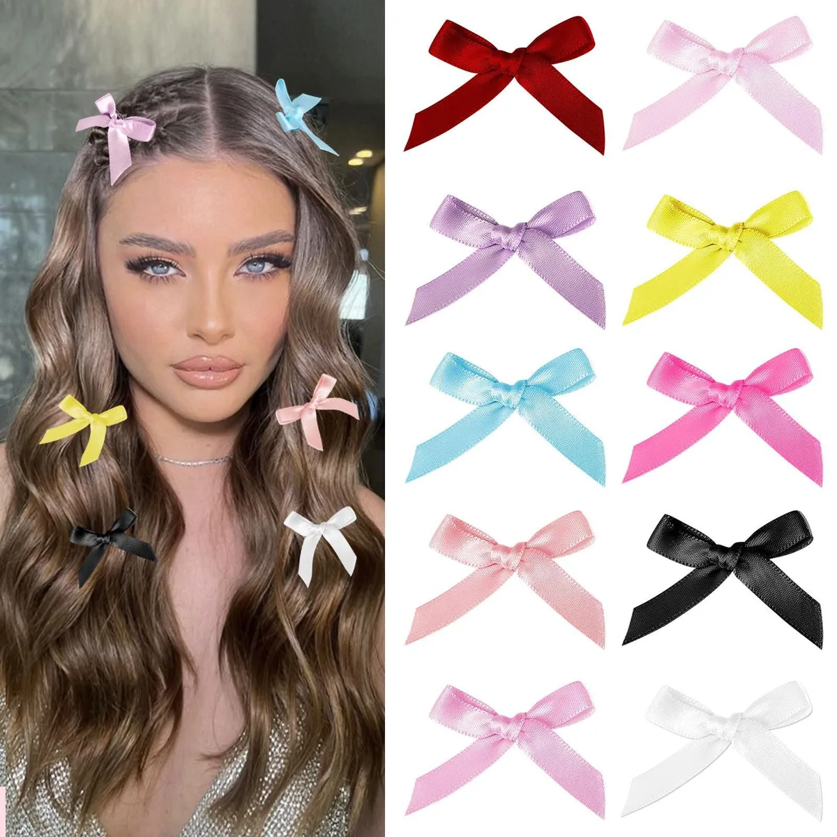  Draupnir 100pcs Satin Bow Hair Clips 1.6in — product photo