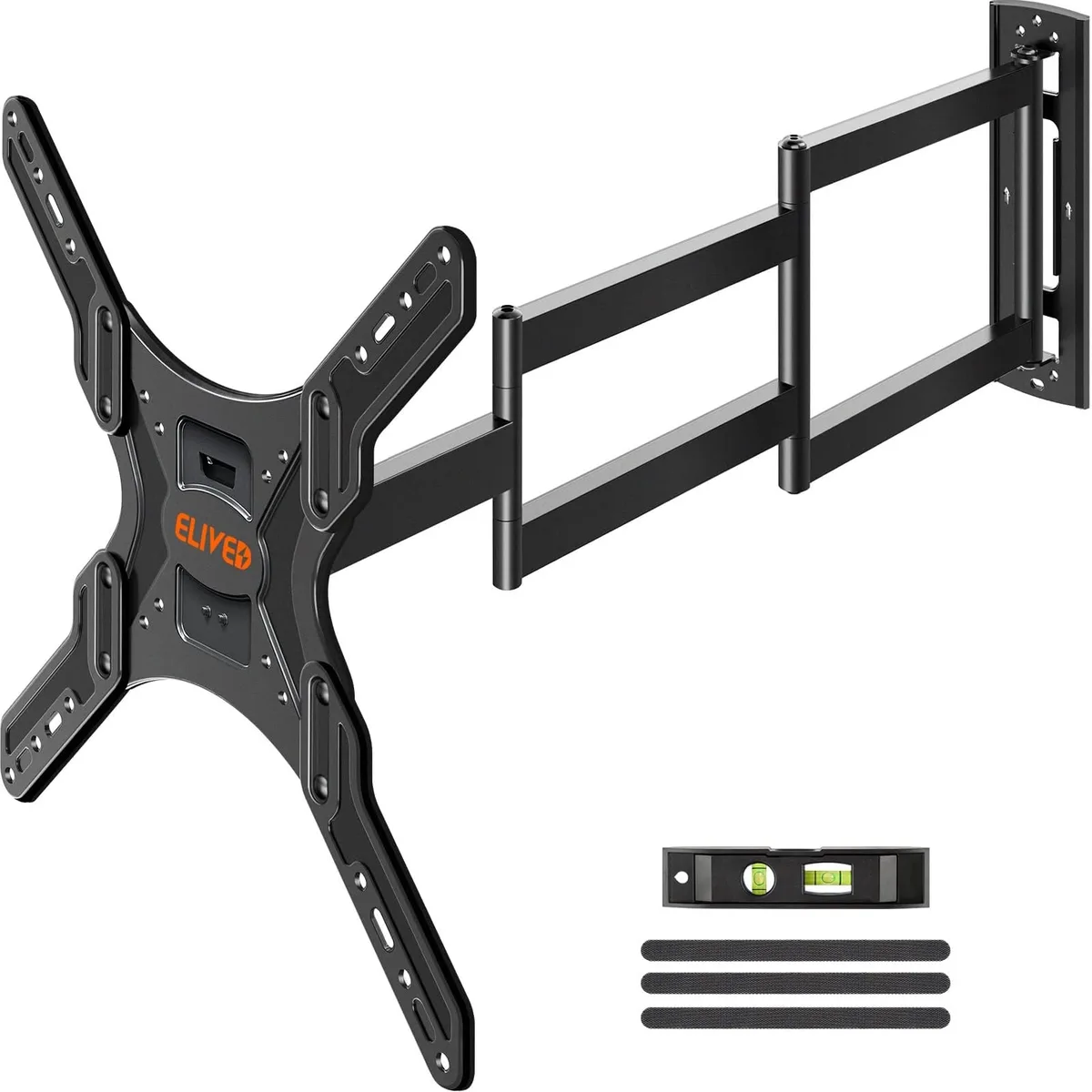 Black full-motion TV wall mount with 37.4 inch articulated arm extended