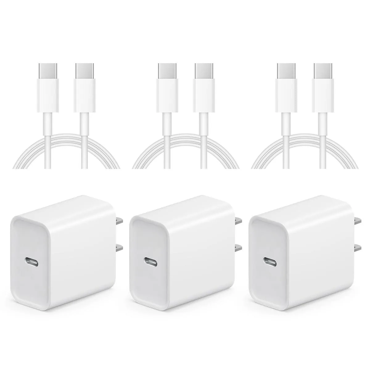 KEHIPI KEHIPI CA-43T 20W USB C charger 3 pack 10ft cable white — product photo