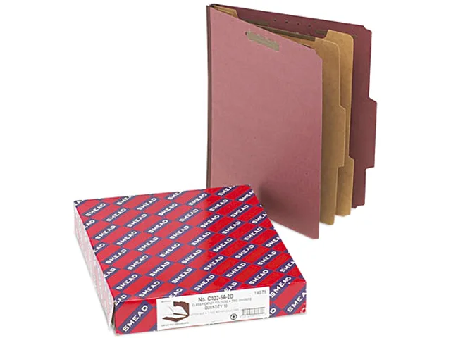 Smead Smead 14075 Pressboard Classification File Folder, Letter, Six-Section, Red, 10/Box — product photo